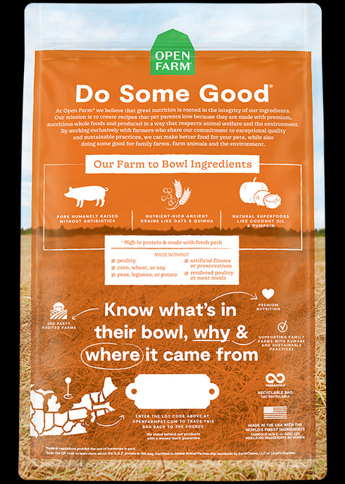 Open Farm Farmer's Table Pork & Ancient Grains Dry Dog Food 22lb - Poudre Pet and Feed Supply